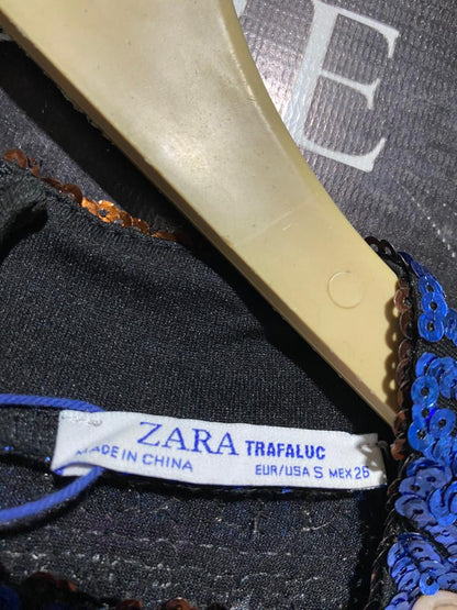 ZARA |L| BUST 21| B16| ELECTRIC BLUE STRIPED SEQUIN LONG SLEEVE MINI DRESS