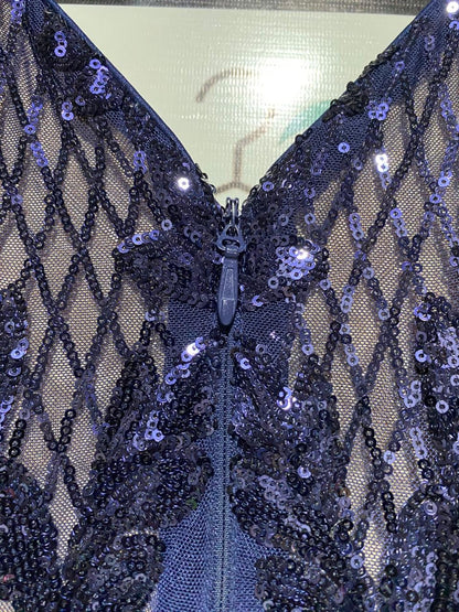 SOKY & SOKA |L| BUST 17| B16| MIDNIGHT BLUE SEQUIN EMBROIDERED V-NECK MAXI GOWN