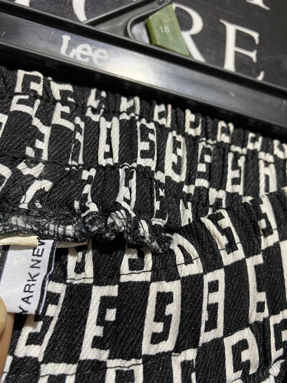 YARK NEW |S| WAIST 26| B16| BLACK & WHITE GEOMETRIC PRINT ELASTICATED WAIST TROUSERS