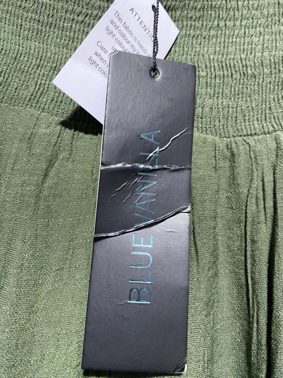 BLUE VANILLA |S| WAIST 26| B16| OLIVE GREEN TIERED BOHO MAXI SKIRT WITH SMOCKED WAIST