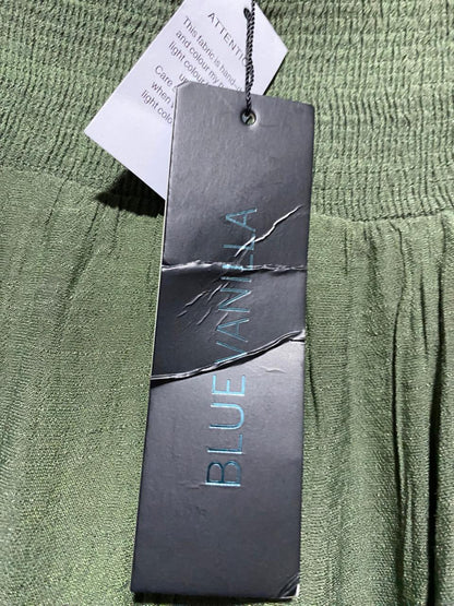 BLUE VANILLA |S| WAIST 26| B16| OLIVE GREEN TIERED BOHO MAXI SKIRT WITH SMOCKED WAIST