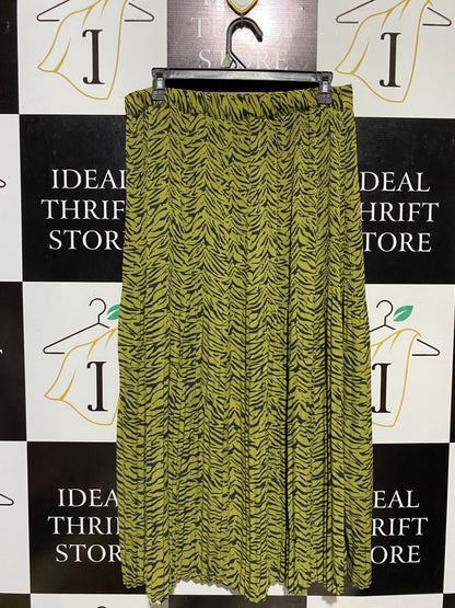 PRIMARK |L| WAIST 30| B16| LIME GREEN & BLACK ANIMAL PRINT PLEATED MAXI SKIRT