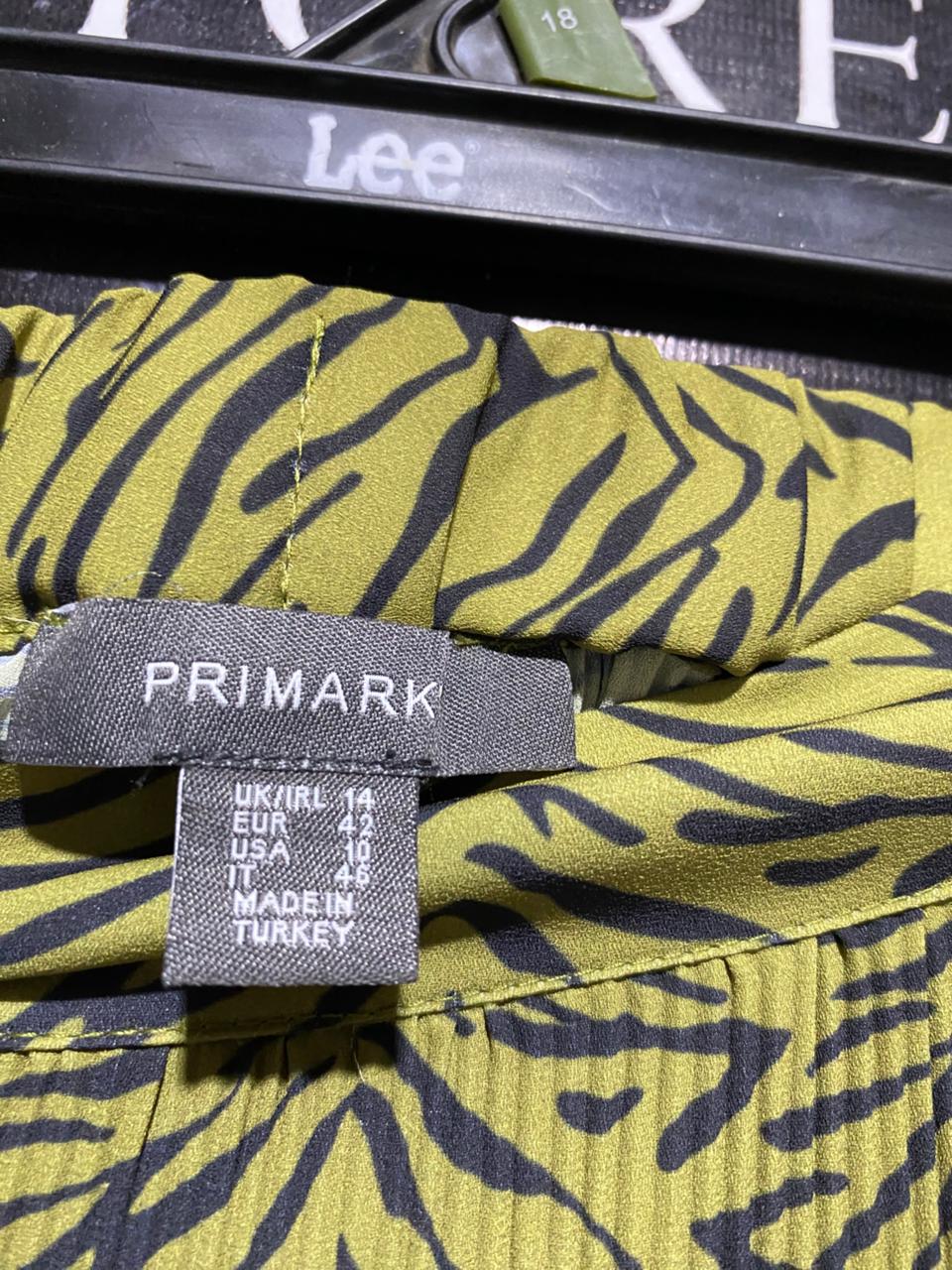PRIMARK |L| WAIST 30| B16| LIME GREEN & BLACK ANIMAL PRINT PLEATED MAXI SKIRT