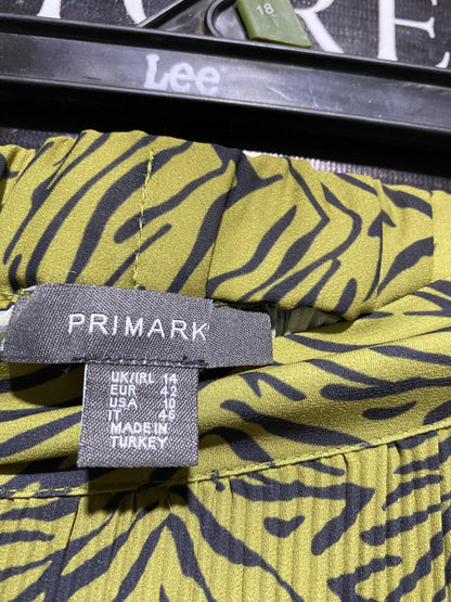 PRIMARK |L| WAIST 30| B16| LIME GREEN & BLACK ANIMAL PRINT PLEATED MAXI SKIRT