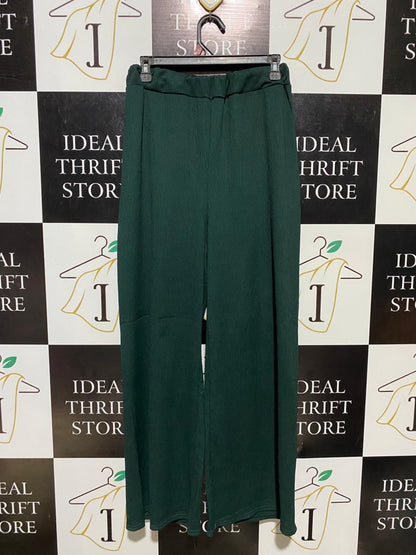|S| WAIST 27| B16| BOTTLE GREEN WIDE LEG TROUSERS WITH ELASTICATED WAIST