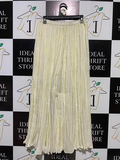 |M| WAIST 28| B16| PALE YELLOW PLISSE MAXI SKIRT WITH ELASTICATED WAIST