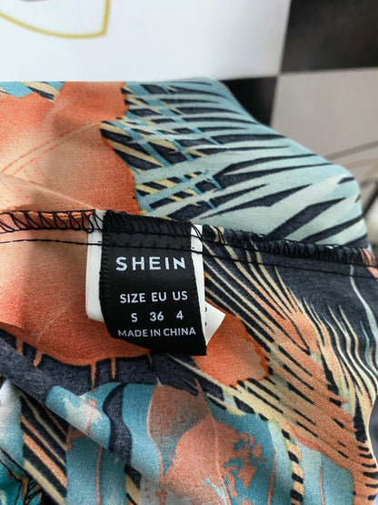 SHEIN |S| WAIST 26| B16| TROPICAL PALM LEAF PRINT WIDE LEG TROUSERS WITH SIDE SLITS