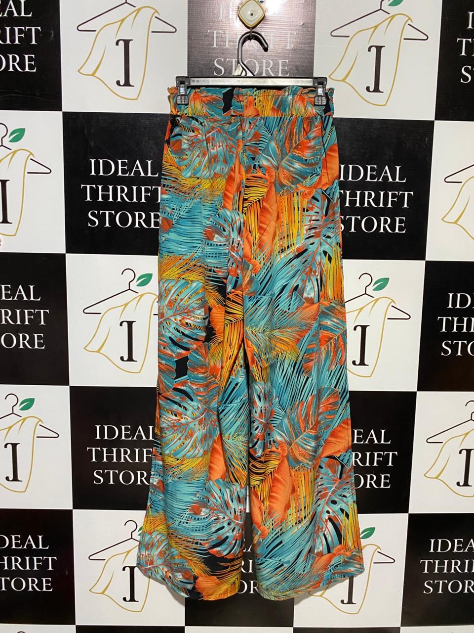 SHEIN |S| WAIST 26| B16| TROPICAL PALM LEAF PRINT WIDE LEG TROUSERS WITH SIDE SLITS