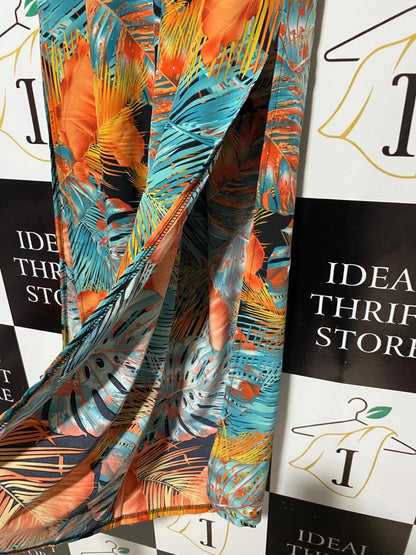 SHEIN |S| WAIST 26| B16| TROPICAL PALM LEAF PRINT WIDE LEG TROUSERS WITH SIDE SLITS