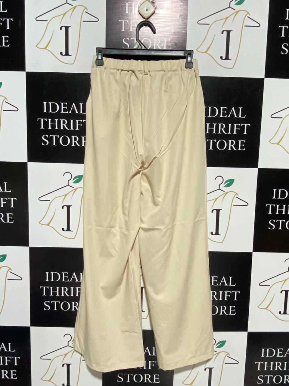 YSL STUDIO |S| WAIST 26| B16| BEIGE HIGH-WAISTED WIDE LEG TROUSERS