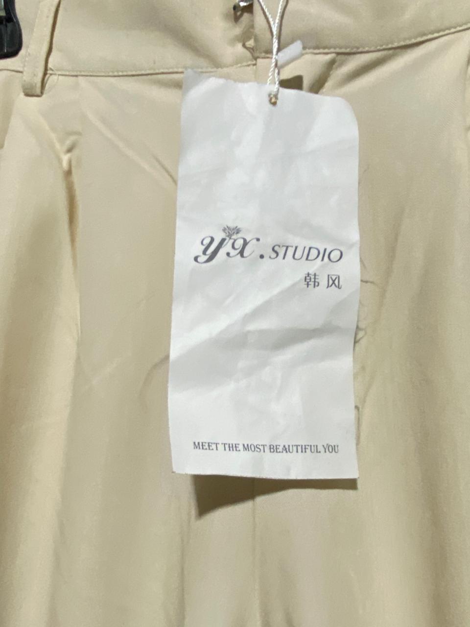 YSL STUDIO |S| WAIST 26| B16| BEIGE HIGH-WAISTED WIDE LEG TROUSERS