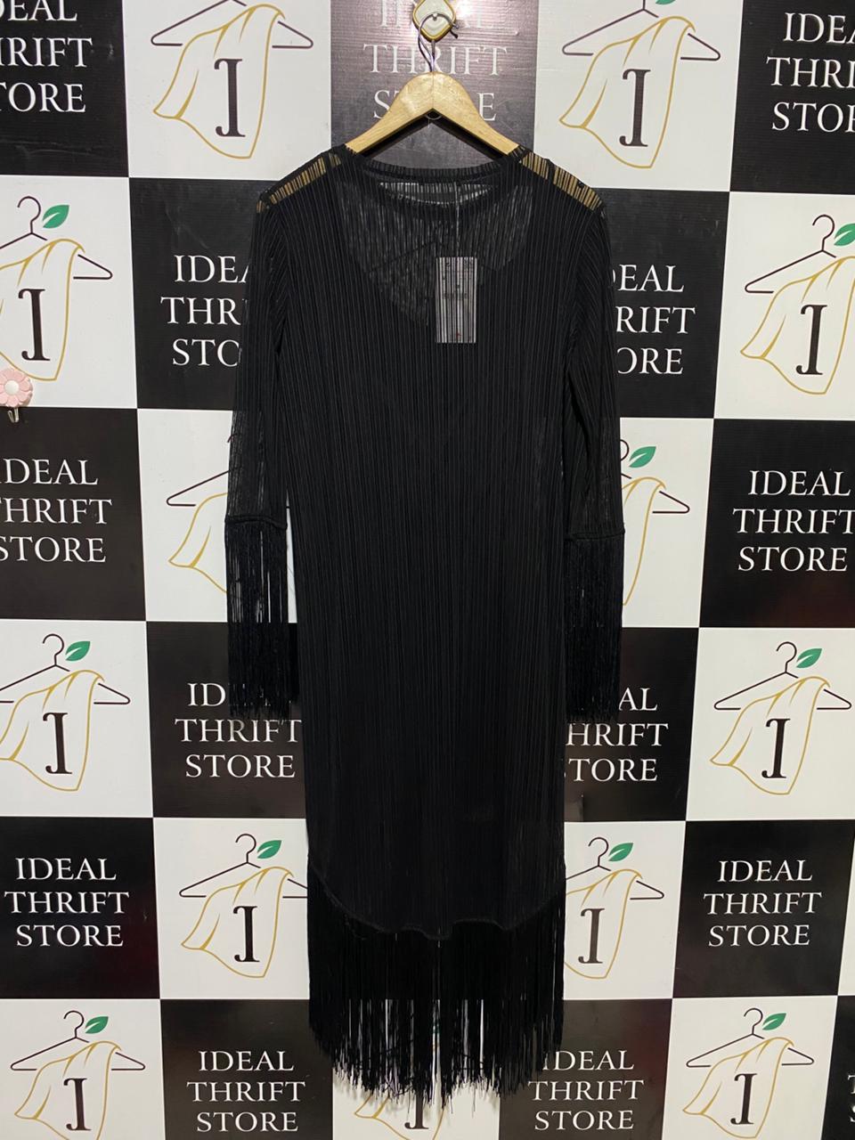 ZARA |M| BUST 20| B16| BLACK SHEER FRINGE OVERLAY MIDI DRESS