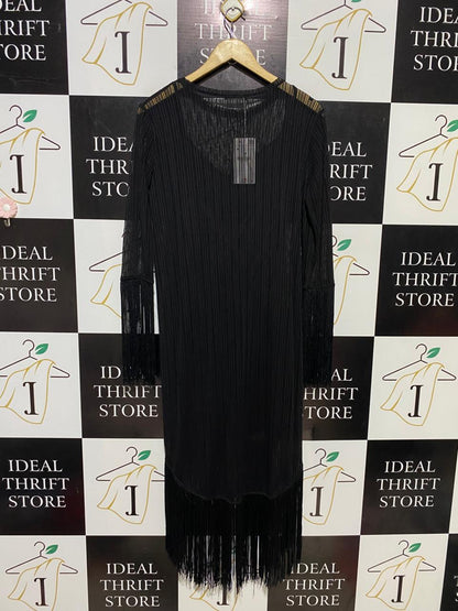 ZARA |M| BUST 20| B16| BLACK SHEER FRINGE OVERLAY MIDI DRESS