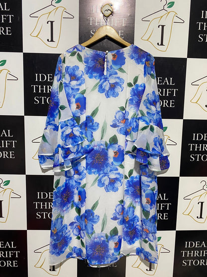 M & CO |XL| BUST 22| B16| BLUE FLORAL CHIFFON TIERED SLEEVE DRESS