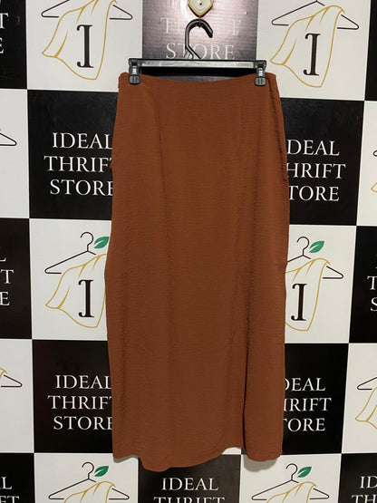 NEW LOOK |M| WAIST 28| B23| RUST BROWN TEXTURED SARONG STYLE WRAP MIDI SKIRT