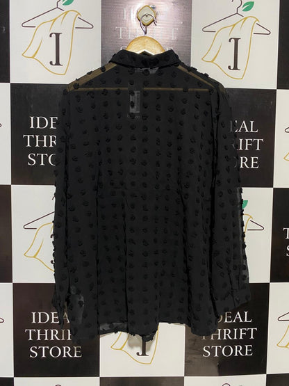 BOOHOO |XL| BUST 26| B16| BLACK SHEER DOBBY DOT BUTTON-DOWN SHIRT