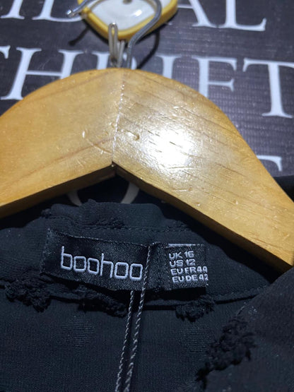 BOOHOO |XL| BUST 26| B16| BLACK SHEER DOBBY DOT BUTTON-DOWN SHIRT