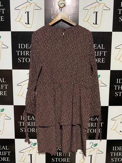 GEORGE |XL| BUST 23| B16| CHOCOLATE BROWN POLKA DOT TIERED MINI DRESS