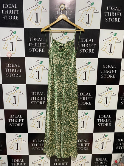 ZARA |M| BUST 15| B16| GREEN FLORAL PRINT SATIN SLIP MAXI DRESS