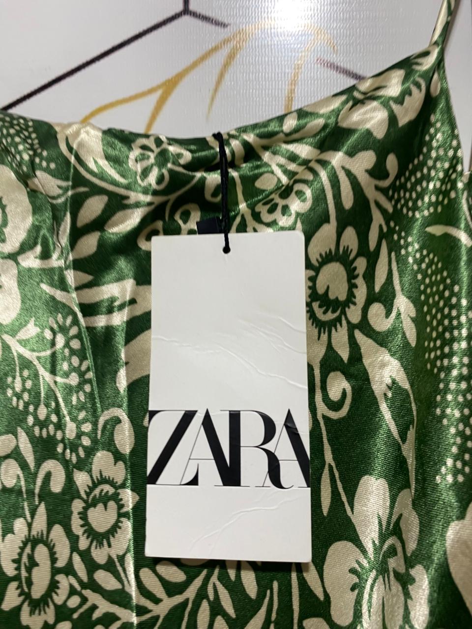 ZARA |M| BUST 15| B16| GREEN FLORAL PRINT SATIN SLIP MAXI DRESS