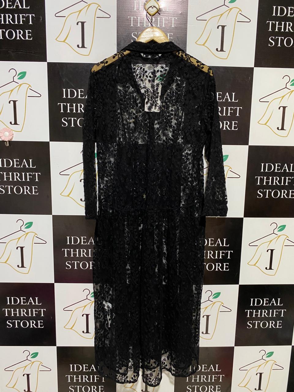 ZARA |L| BUST 20| B16| BLACK EMBROIDERED LACE MAXI SHIRT DRESS