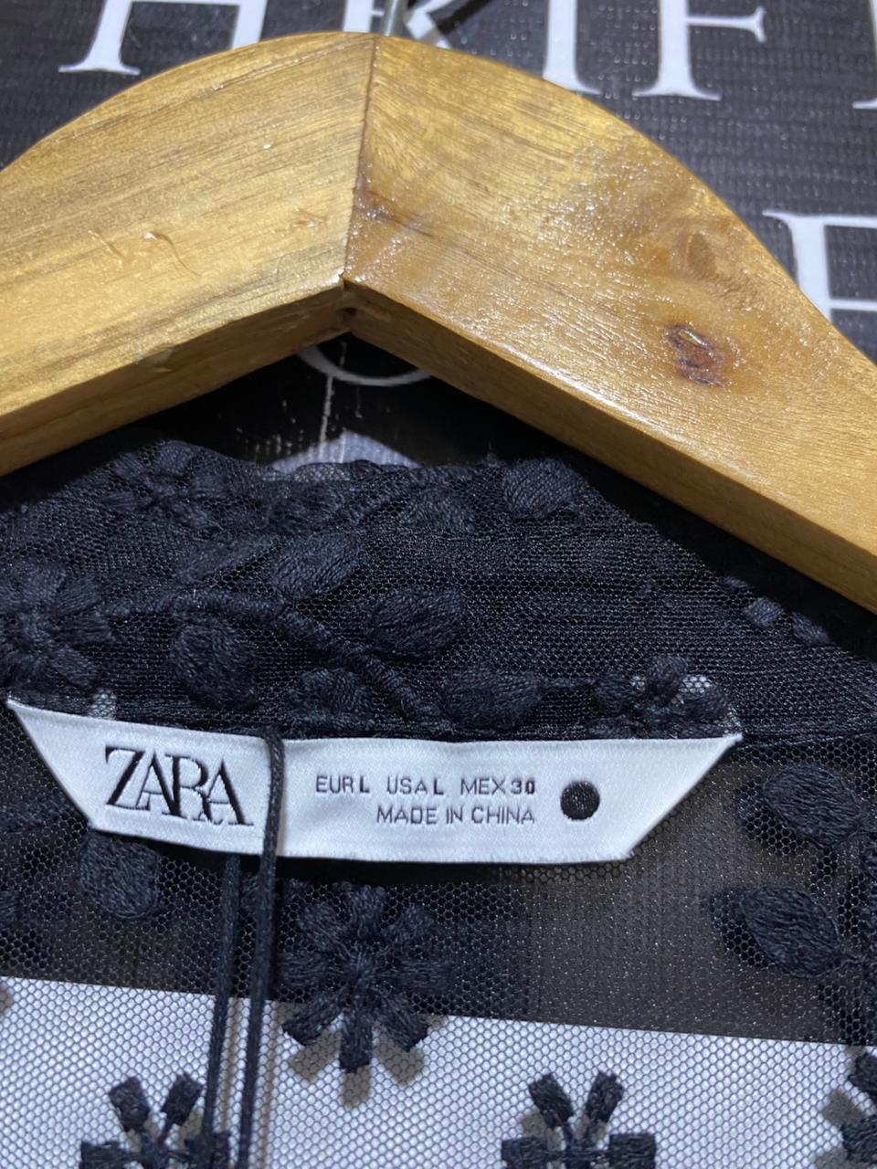 ZARA |L| BUST 20| B16| BLACK EMBROIDERED LACE MAXI SHIRT DRESS
