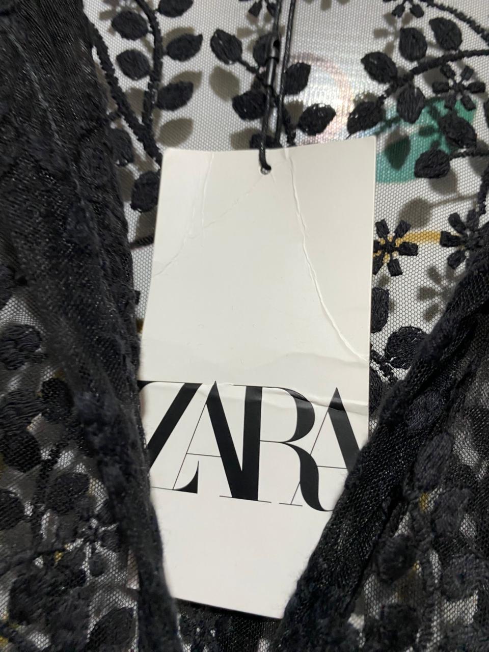 ZARA |L| BUST 20| B16| BLACK EMBROIDERED LACE MAXI SHIRT DRESS