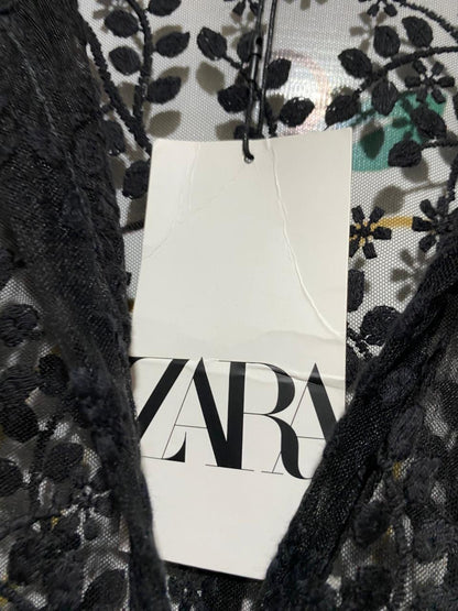 ZARA |L| BUST 20| B16| BLACK EMBROIDERED LACE MAXI SHIRT DRESS
