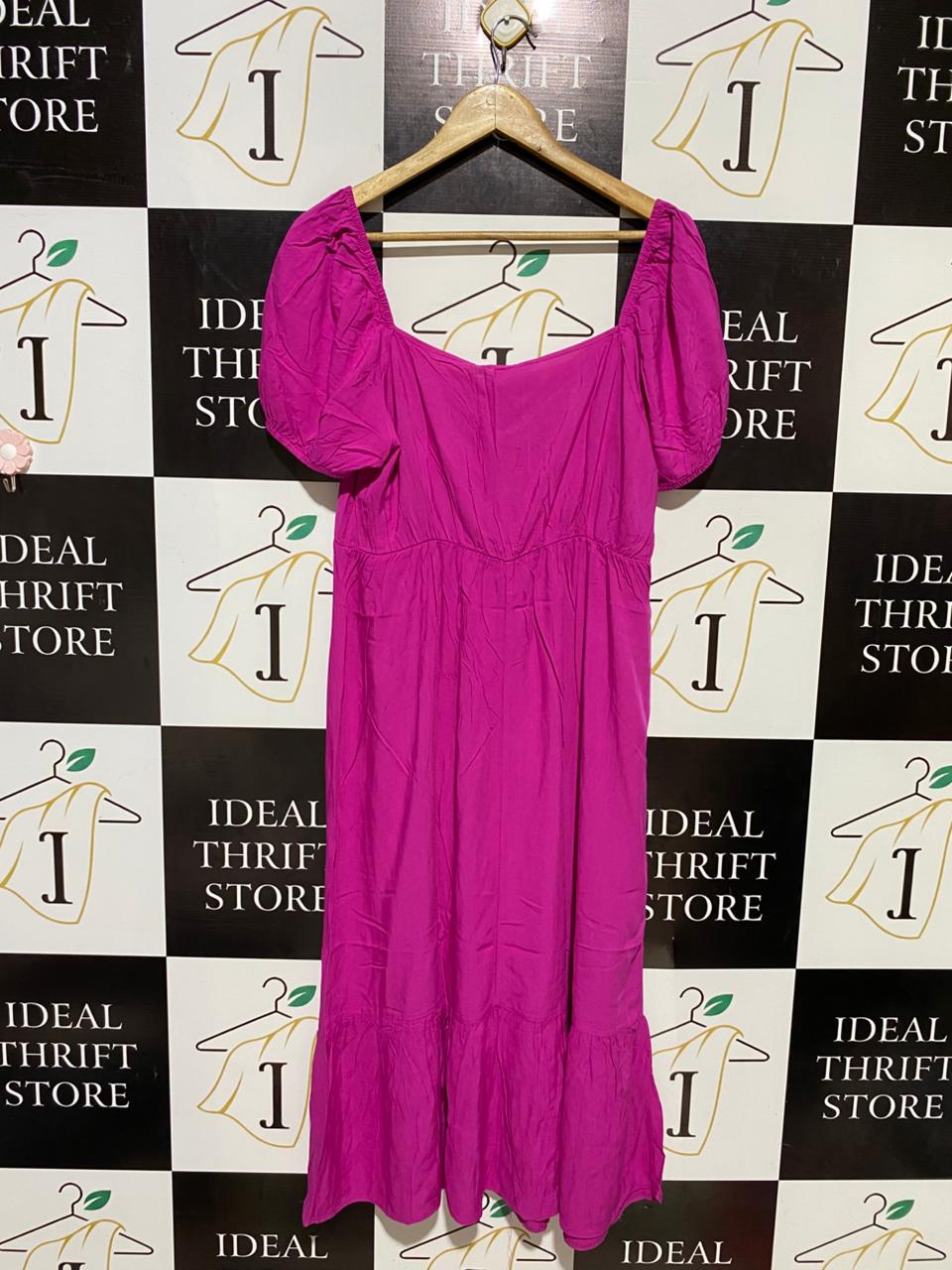 GEORGE |L| BUST 18| B16| VIBRANT MAGENTA PUFF SLEEVE MIDI DRESS