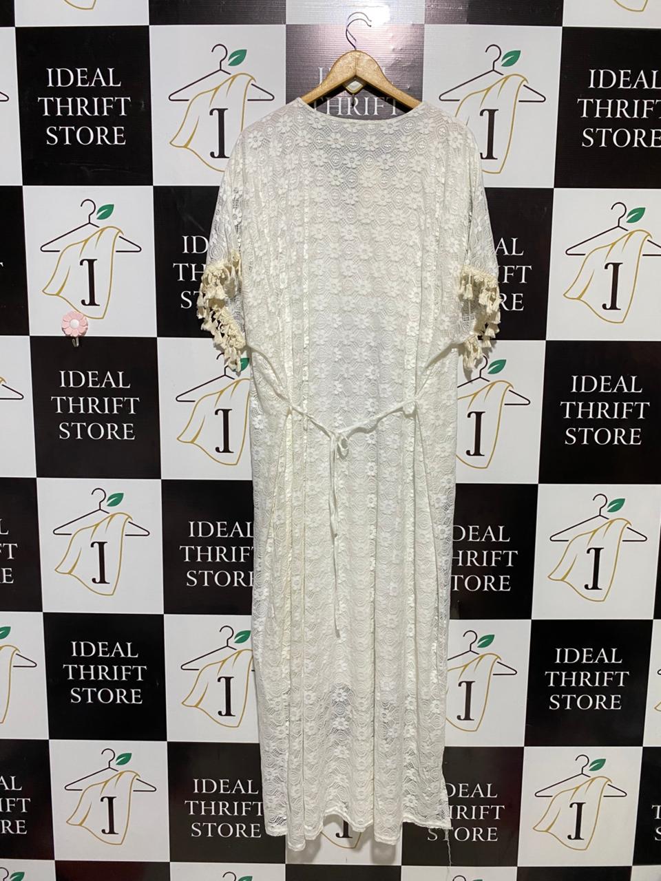 LEANA MODE |XL| BUST FREE| B16| EMBELLISHED WHITE LACE BOHO KAFTAN MAXI DRESS