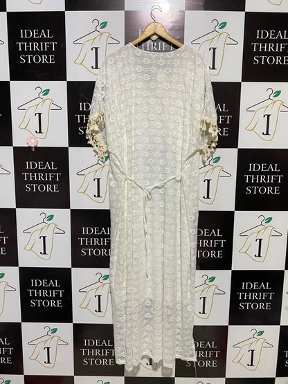 LEANA MODE |XL| BUST FREE| B16| EMBELLISHED WHITE LACE BOHO KAFTAN MAXI DRESS