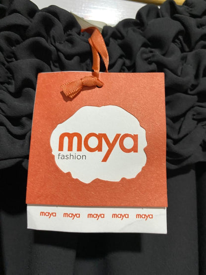 MAYA FASHION |L| BUST 18| B16| BLACK SMOCKED OFF-SHOULDER ASYMMETRICAL TOP