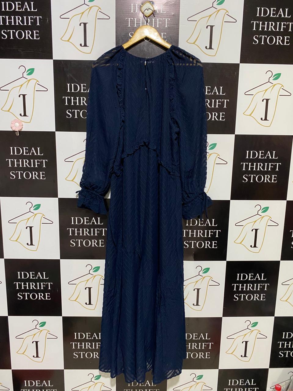 JOHN LEWIS |L| BUST 19| B16| NAVY CHEVRON TEXTURED RUFFLE MAXI DRESS