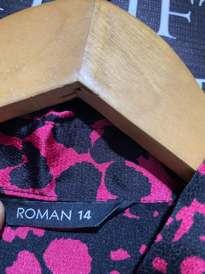 ROMAN |L| BUST 21| B16| PINK ANIMAL PRINT SATIN BELTED SHIRT