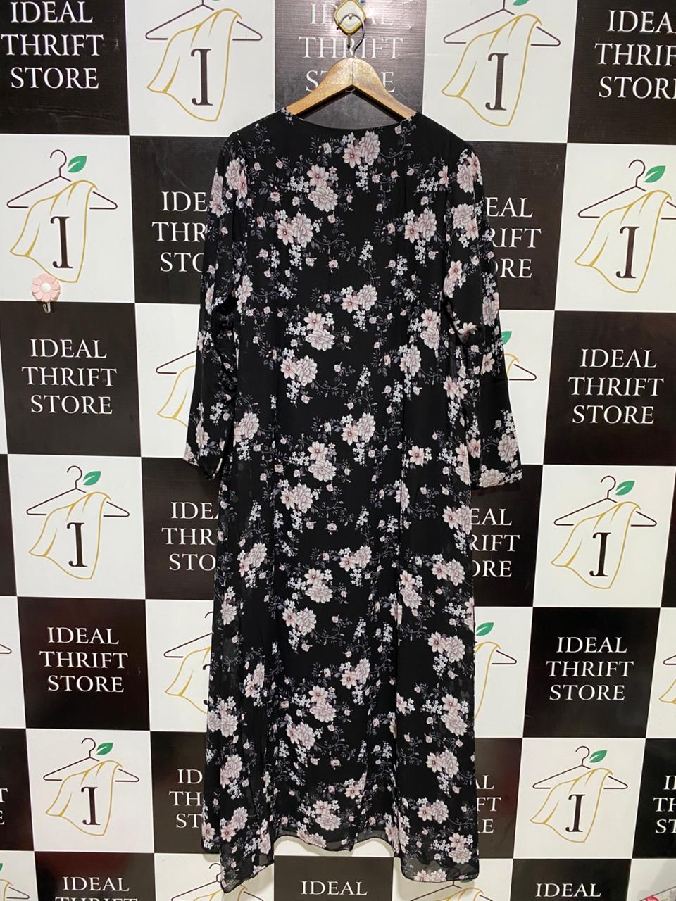|XL| BUST 22| B16| BLACK FLORAL ROUND NECK MAXI DRESS