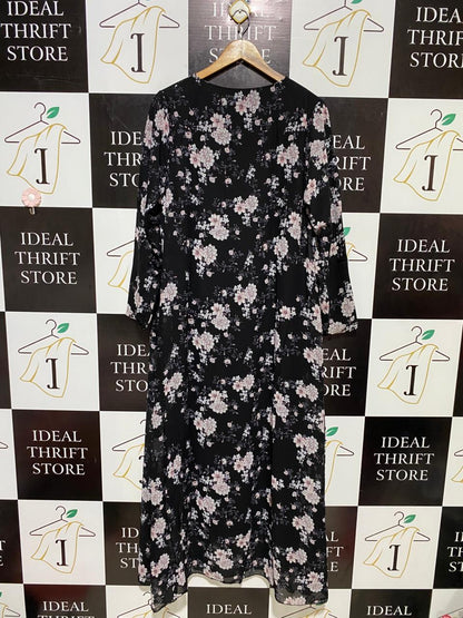 |XL| BUST 22| B16| BLACK FLORAL ROUND NECK MAXI DRESS
