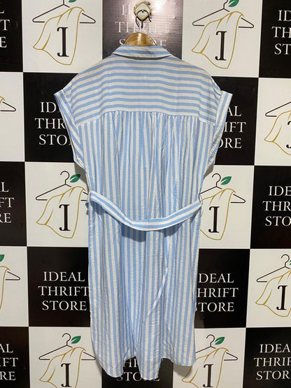 GEORGE |XL| BUST 23| B16| LIGHT BLUE & WHITE STRIPED BELTED SHIRT DRESS