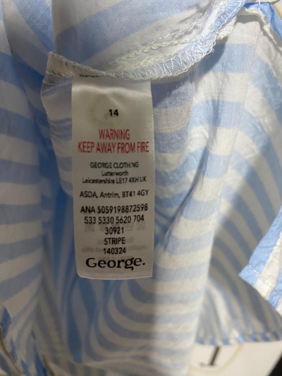 GEORGE |XL| BUST 23| B16| LIGHT BLUE & WHITE STRIPED BELTED SHIRT DRESS