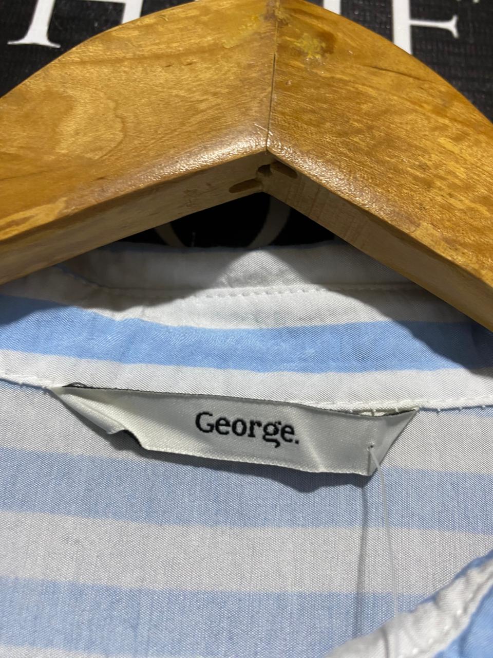 GEORGE |XL| BUST 23| B16| LIGHT BLUE & WHITE STRIPED BELTED SHIRT DRESS