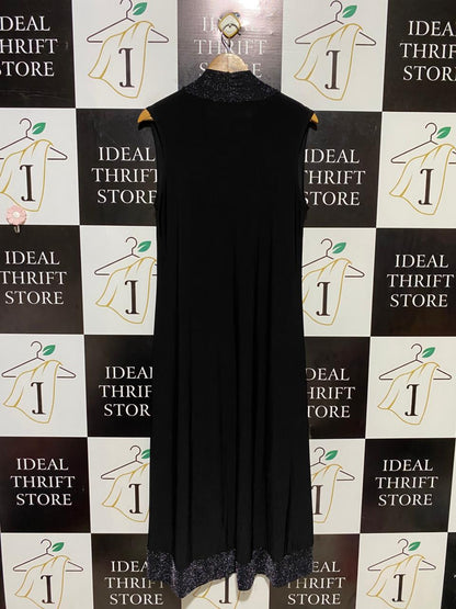 ONE TOUCH |M| BUST 19| B16| BLACK SLEEVELESS LONG-LINE CARDIGAN WITH SHIMMER TRIM