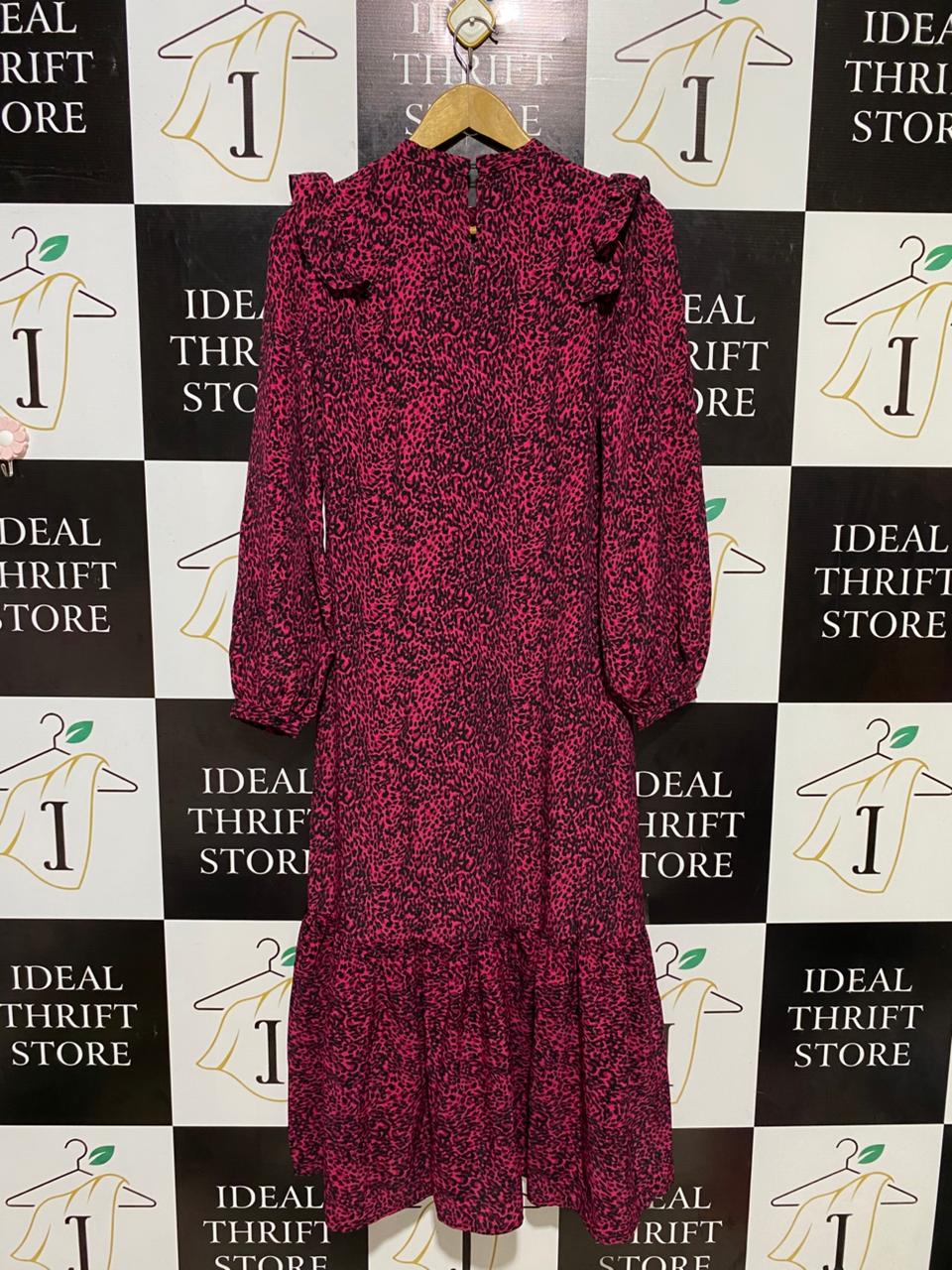 NEW LOOK |M| BUST 19| B16| PINK ANIMAL PRINT RUFFLE MINI DRESS