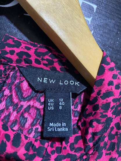 NEW LOOK |M| BUST 19| B16| PINK ANIMAL PRINT RUFFLE MINI DRESS