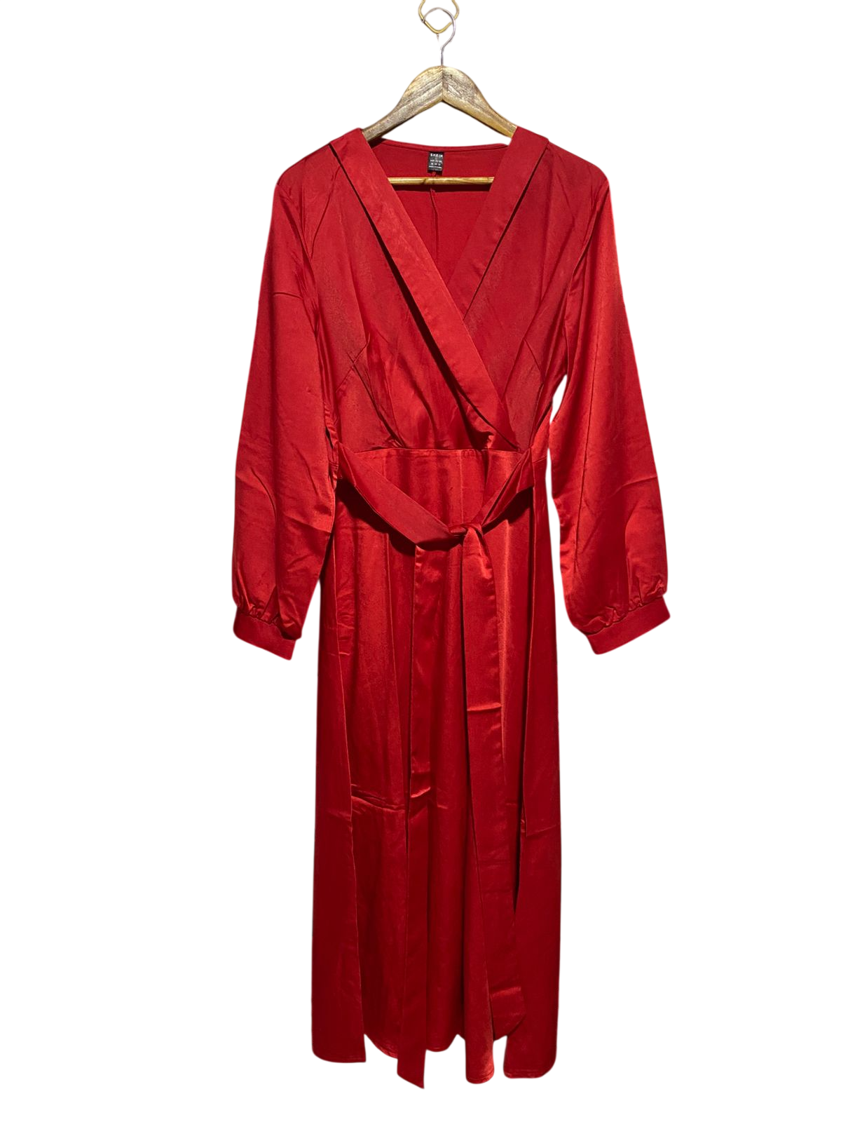 SHEIN |XL| BUST 19| B17| RED SATIN WRAP MAXI DRESS