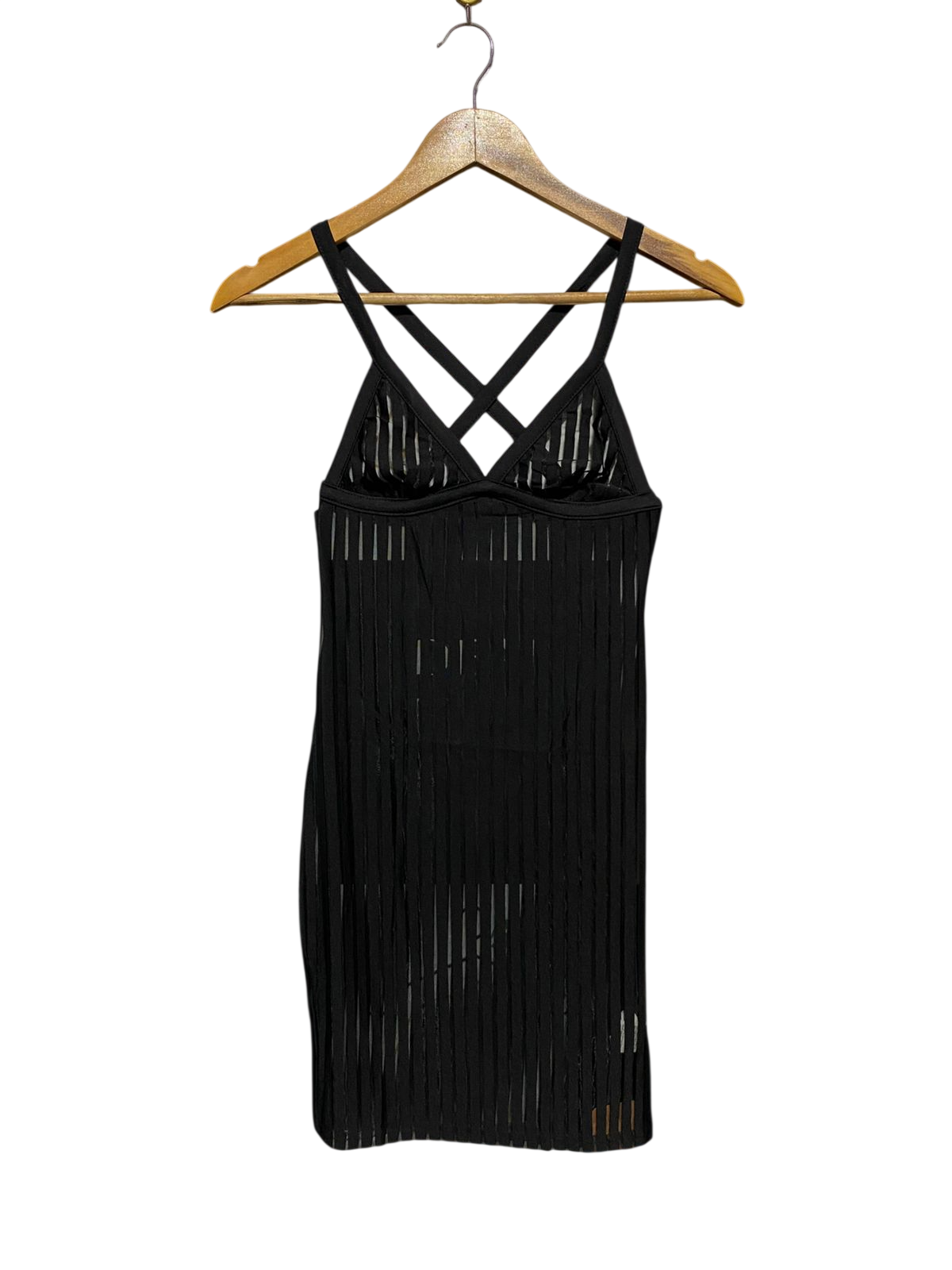 SHEIN |XS| BUST 11| B17| BLACK MESH VERTICAL STRIPE MINI DRESS