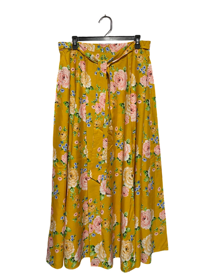 SELECT |L| WAIST 32| B17| MUSTARD FLORAL MAXI SKIRT WITH TIE-WAIST