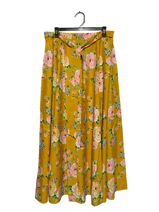 SELECT |L| WAIST 32| B17| MUSTARD FLORAL MAXI SKIRT WITH TIE-WAIST