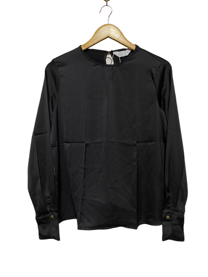 PRIMARK CARES |L| BUST 20| B17| BLACK SATIN LONG-SLEEVE BLOUSE