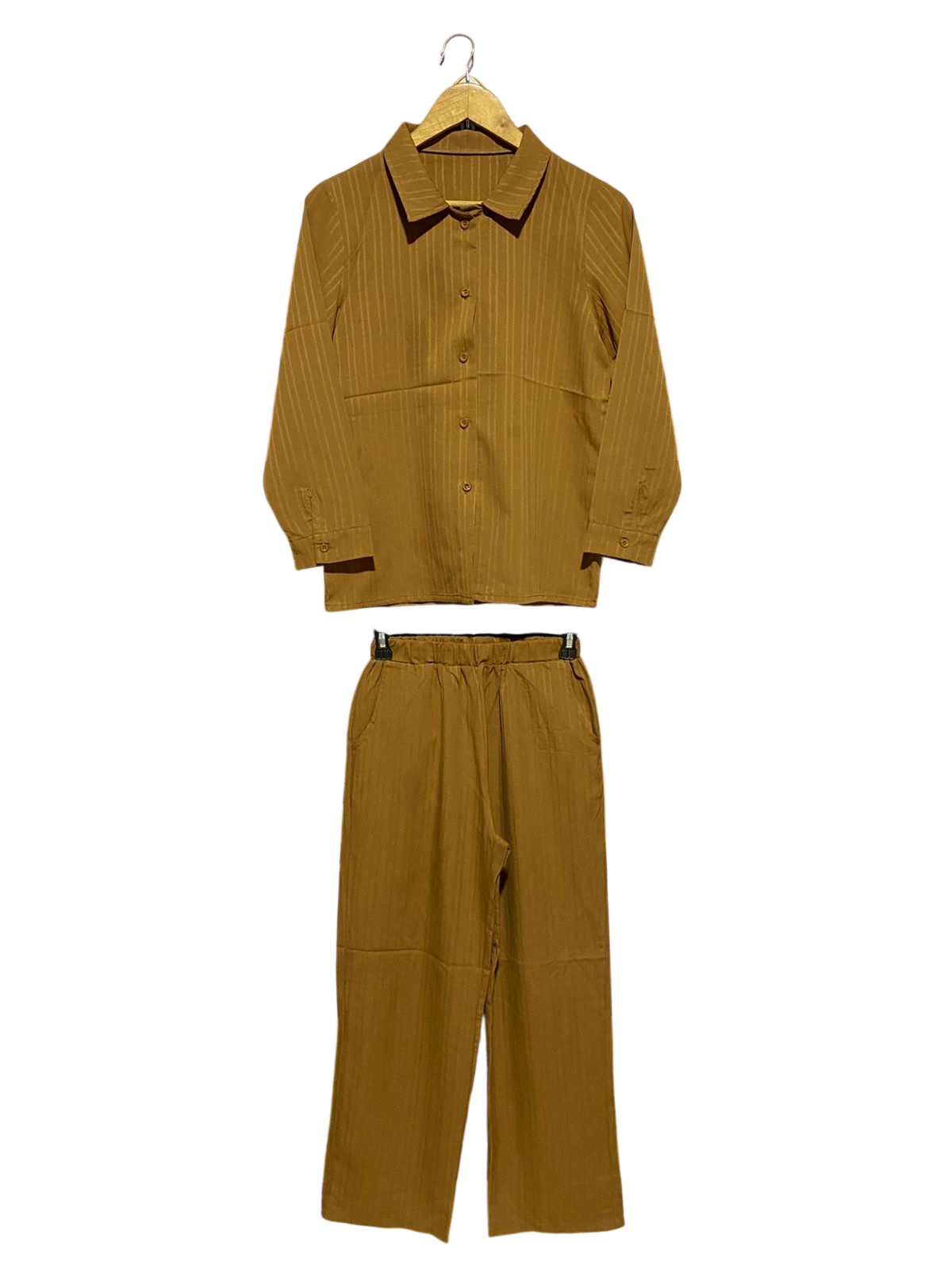 STRIPED BUTTON-DOWN SHIRT |S| B17| STRAIGHT-LEG PANTS CO-ORD SET