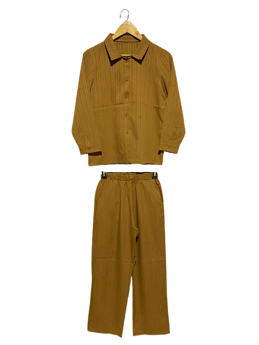 STRIPED BUTTON-DOWN SHIRT |S| B17| STRAIGHT-LEG PANTS CO-ORD SET
