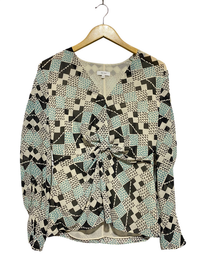 REISS |L| BUST 19| B17| GEOMETRIC PRINT KNOT-FRONT BLOUSE